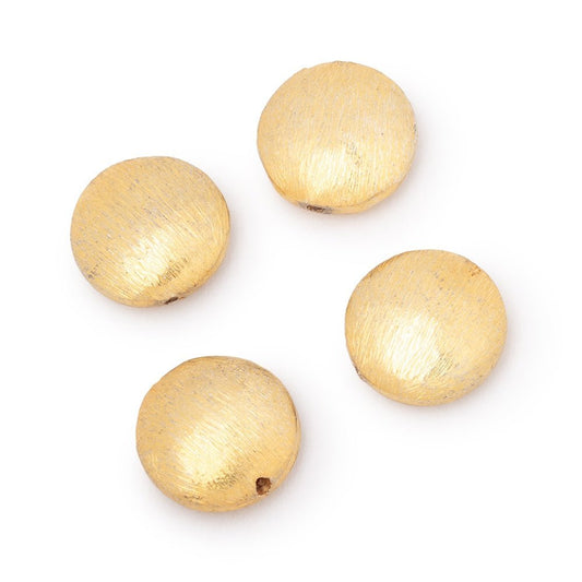 14mm 22kt Gold Plated Copper Brushed Coin Beads Set of 4 pieces