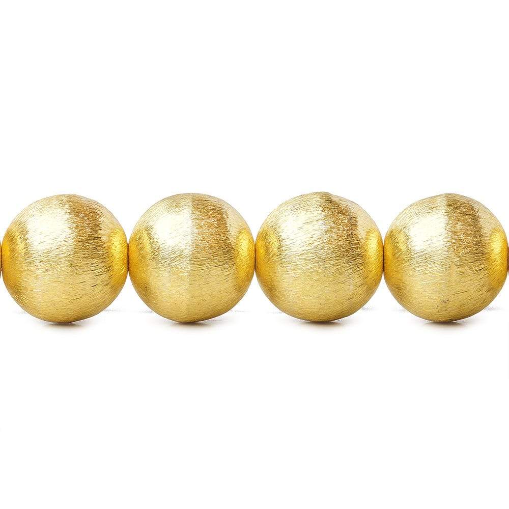 14mm 22kt Gold Plated Copper Brushed Round Bead 8 inch 15 pieces