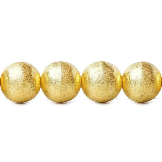 14mm 22kt Gold Plated Copper Brushed Round Bead 8 inch 15 pieces
