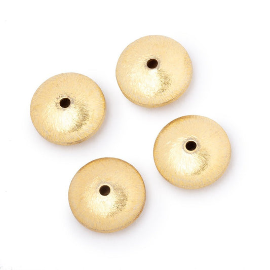 14mm 22kt Plated Copper Brushed Rondelle Beads Set of 4 pieces