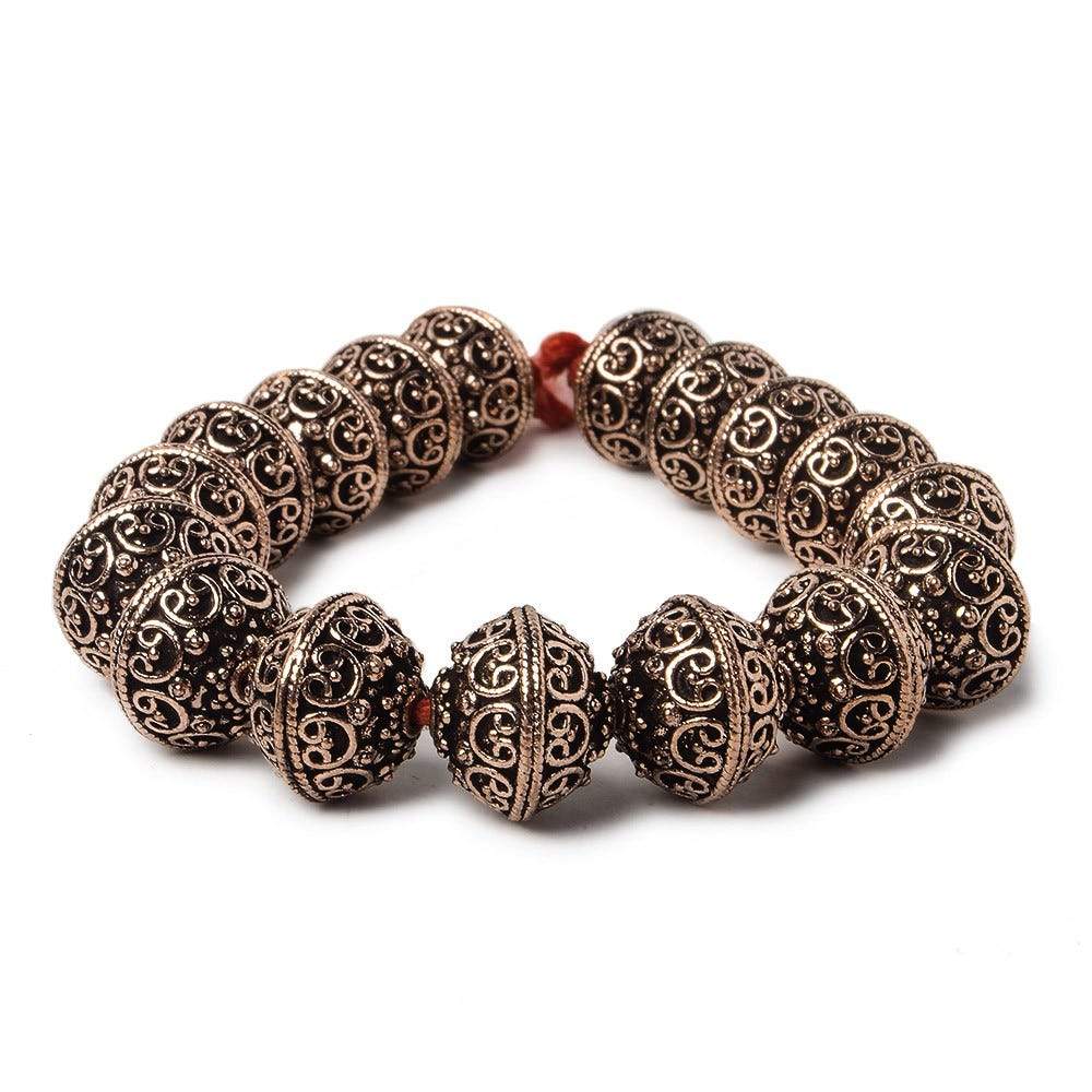 14x12.5mm Antiqued Copper Bali Design Rondelle  8 inch 16 Beads