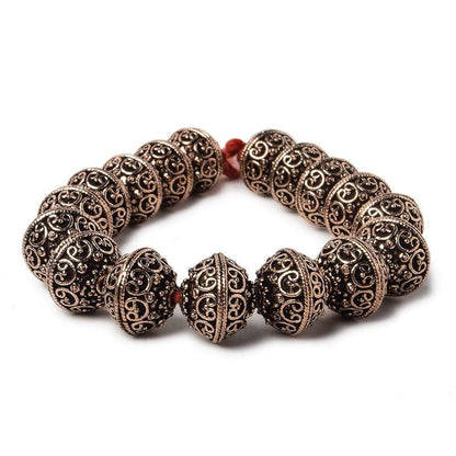 14x12.5mm Antiqued Copper Bali Design Rondelle  8 inch 16 Beads