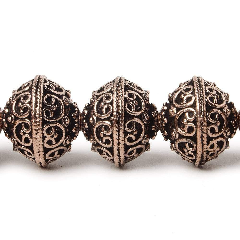 14x12.5mm Antiqued Copper Bali Design Rondelle  8 inch 16 Beads