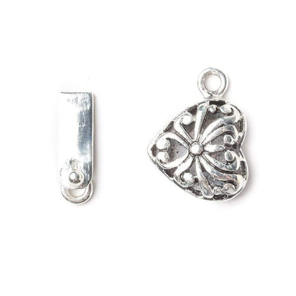 14mm Antiqued Sterling Silver Box Clasp Filigree Heart 1 piece
