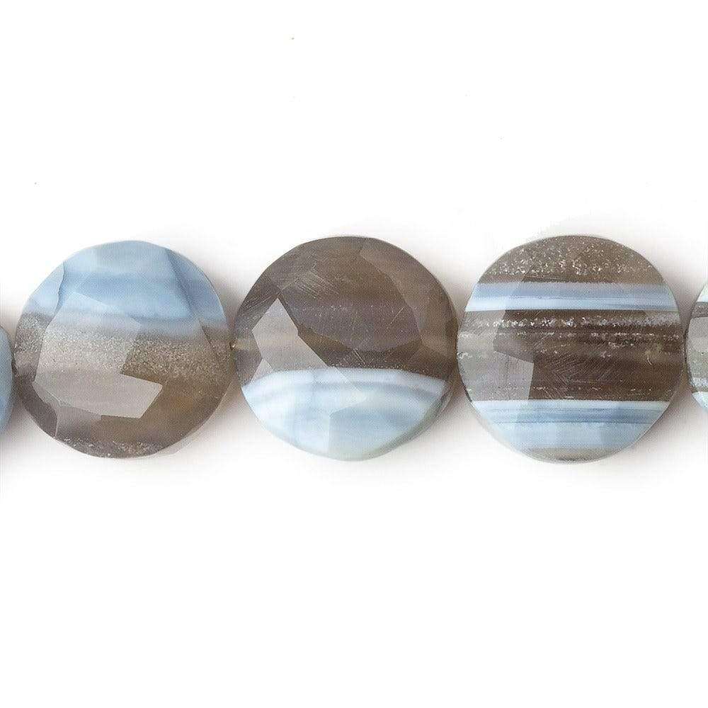 14mm Banded Owyhee Natural Blue Opal faceted coin beads 8 inch 14 pieces