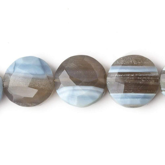 14mm Banded Owyhee Natural Blue Opal faceted coin beads 8 inch 14 pieces