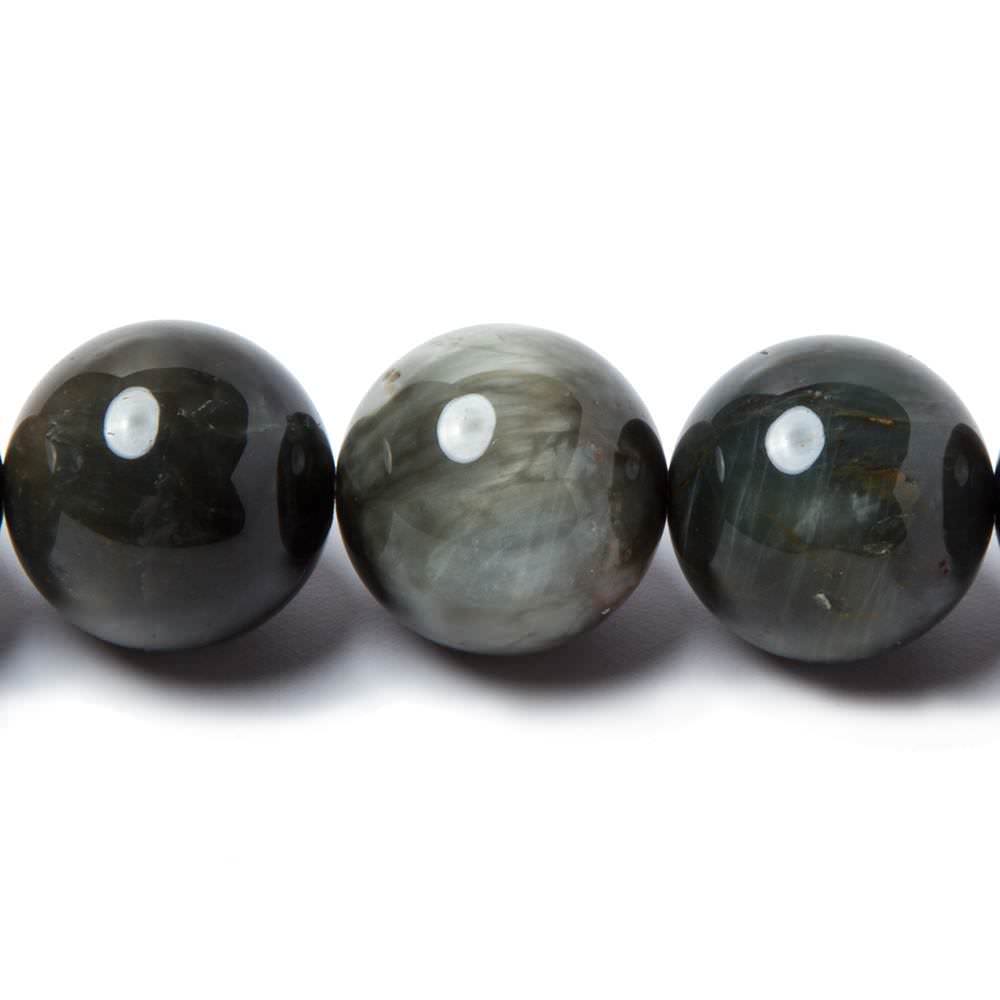 14mm Black Tiger's Eye plain round beads 15.5 inch 28 pieces A Grade