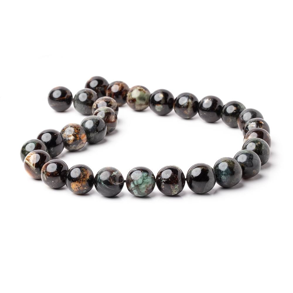 14mm Black Tourmaline in Muscovite Plain Rounds 15.5 inch 28 Beads
