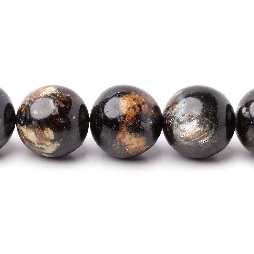 14mm Black Tourmaline in Muscovite Plain Rounds 15.5 inch 28 Beads