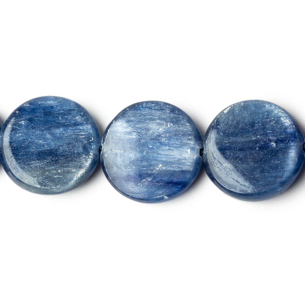 16mm Ceylon Blue Kyanite plain coin beads 16 inch 26 pieces AA Grade
