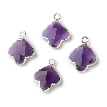 14mm Silver Leafed Amethyst Faceted Trillium Flower Focal Pendant 1 piece