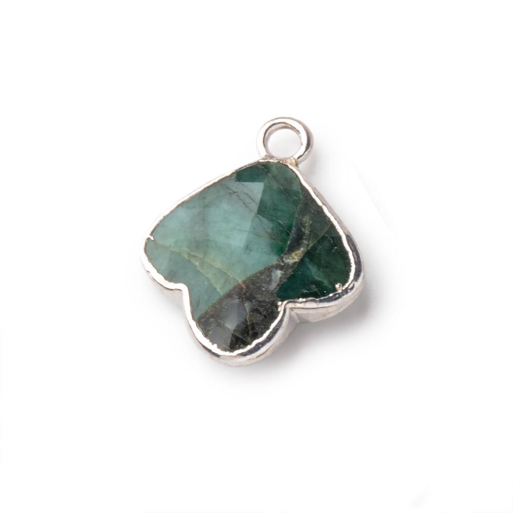 14mm Silver Leafed Emerald Faceted Trillium Flower Focal Pendant 1 piece