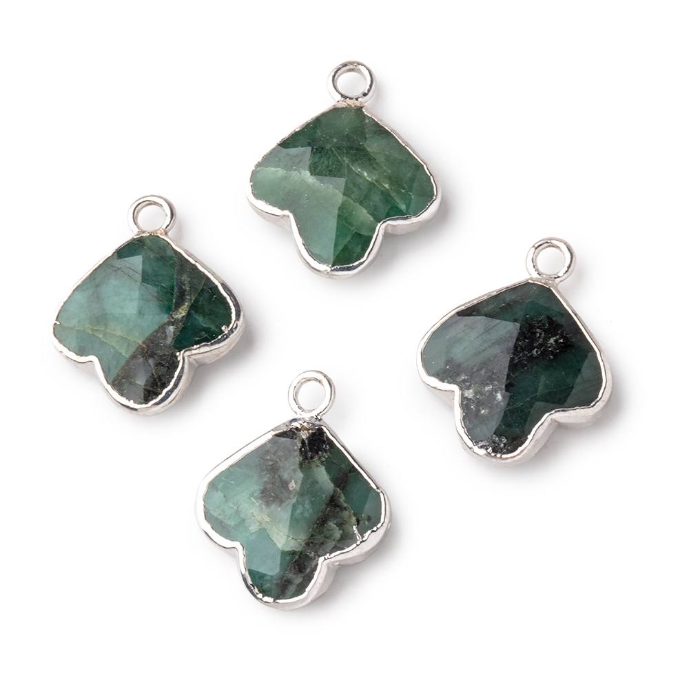 14mm Silver Leafed Emerald Faceted Trillium Flower Focal Pendant 1 piece