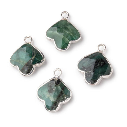 14mm Silver Leafed Emerald Faceted Trillium Flower Focal Pendant 1 piece