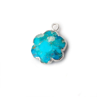 14mm Silver Leafed Enhanced Turquoise Faceted Quatrafoil Focal Bead Pendant sold as 1 piece
