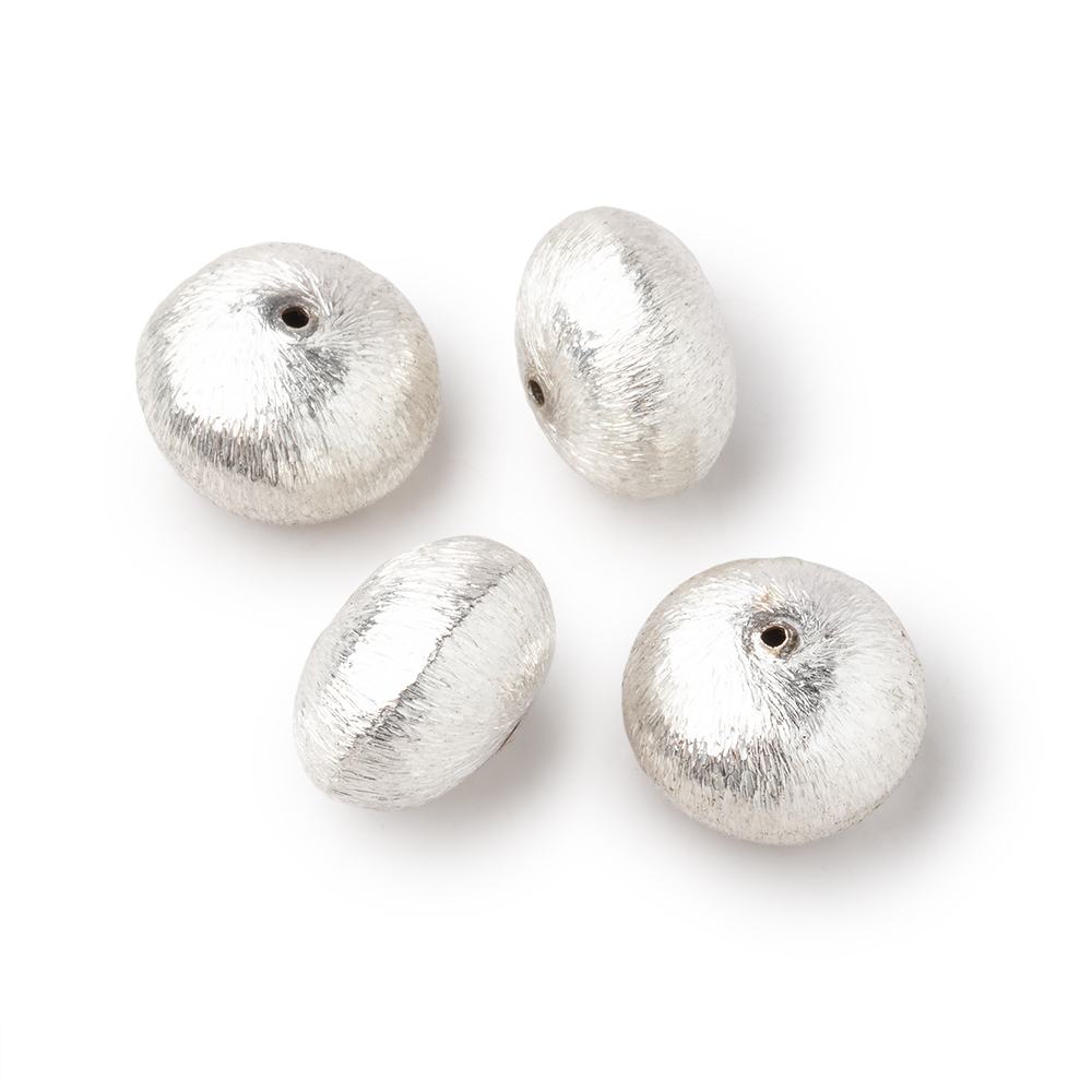 14mm Silver Plated Copper Brushed Puffy Disc Beads Set of 4 pieces
