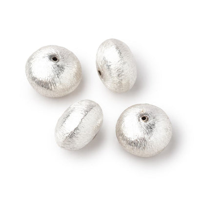 14mm Silver Plated Copper Brushed Puffy Disc Beads Set of 4 pieces