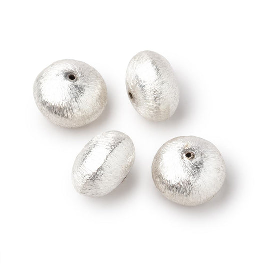 14mm Silver Plated Copper Brushed Puffy Disc Beads Set of 4 pieces