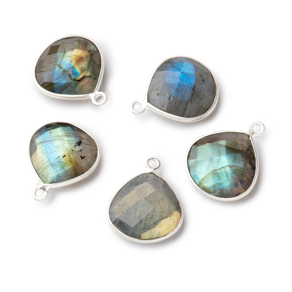 15mm Sterling Silver Labradorite Faceted Heart Pendant 1 Focal Bead
