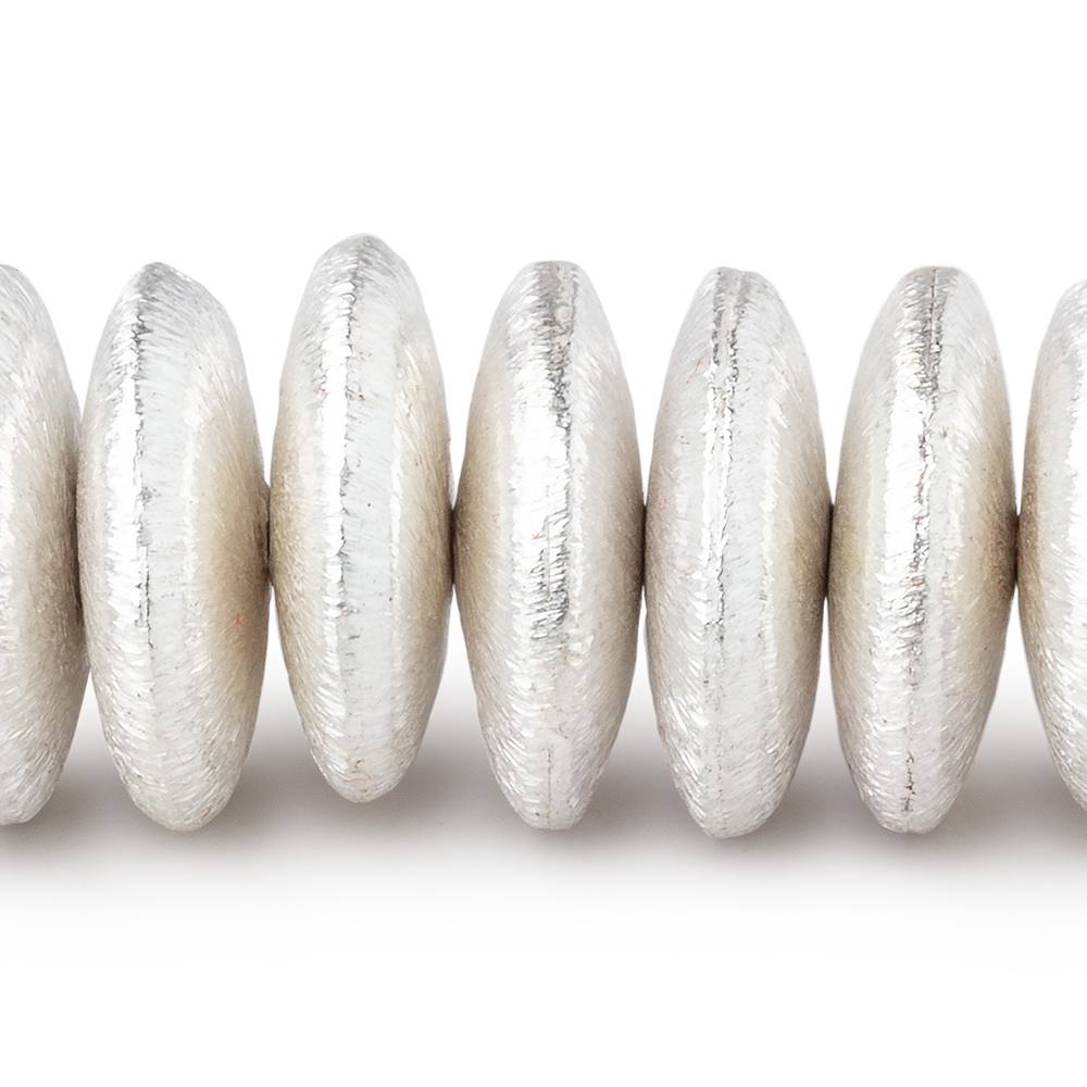 14mm Sterling Silver Plated Copper Brushed Disc Beads 8 inch 44 pieces