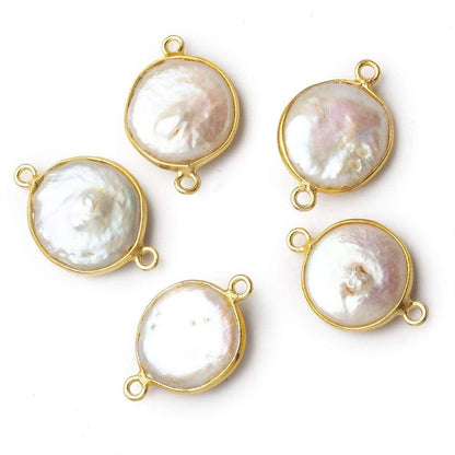 14mm Vermeil Bezel Cream Coin Pearl Connector 1 piece