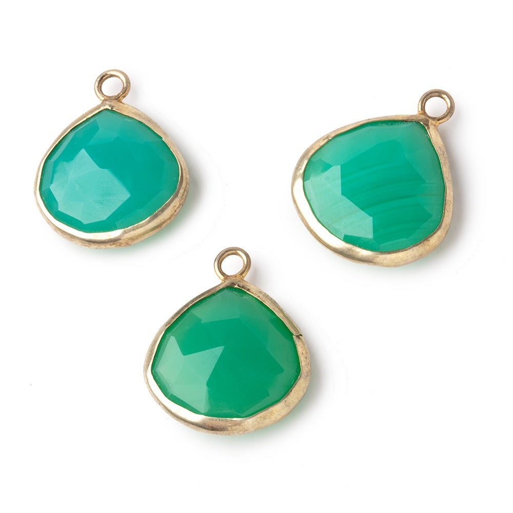 14mm Vermeil Bezel Green Onyx Heart Pendant 1 piece