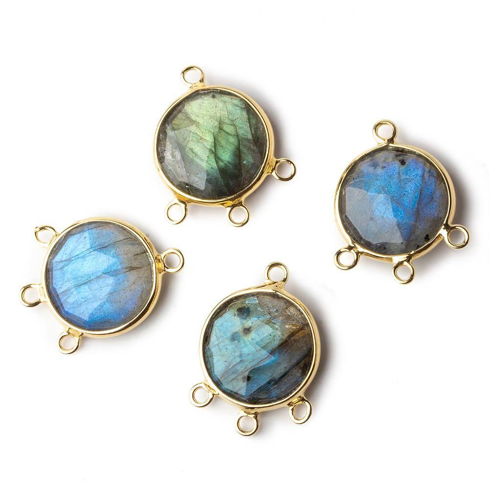 14mm Vermeil Bezel Labradorite Faceted Coin 3 ring Connector 1 piece