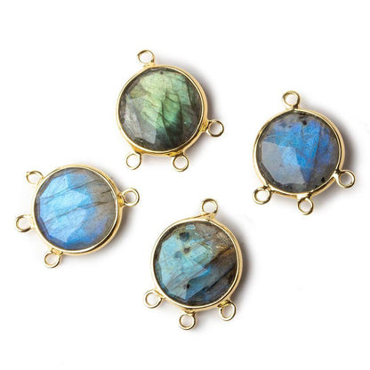14mm Vermeil Bezel Labradorite Faceted Coin 3 ring Connector 1 piece