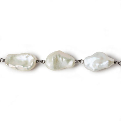 14x10-18x11mm Off White Keshi Pearl Black Gold .925 Silver Chain