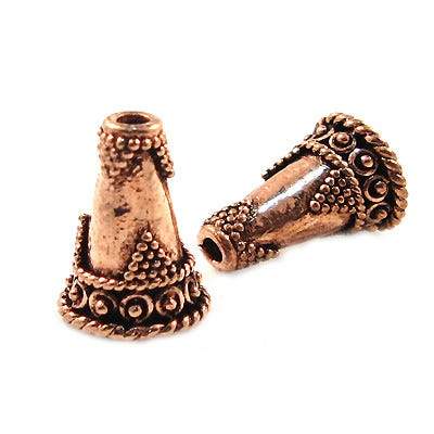 14x10mm Antiqued Copper Cone Granulated Design with Twisted Rope Edge 8 in 14 pcs