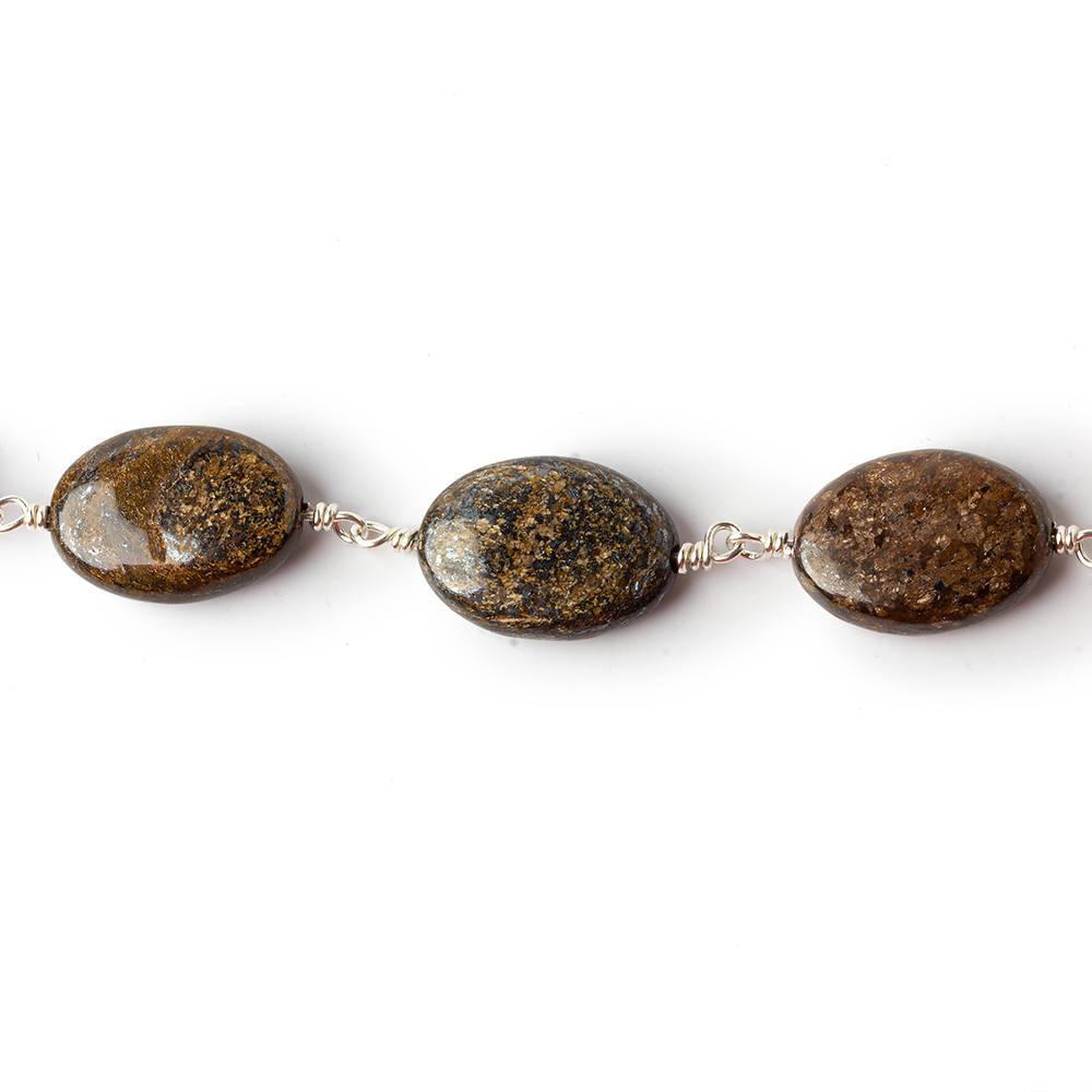 14x10mm Bronzite plain oval .925 Silver Chain by the foot 17 pieces