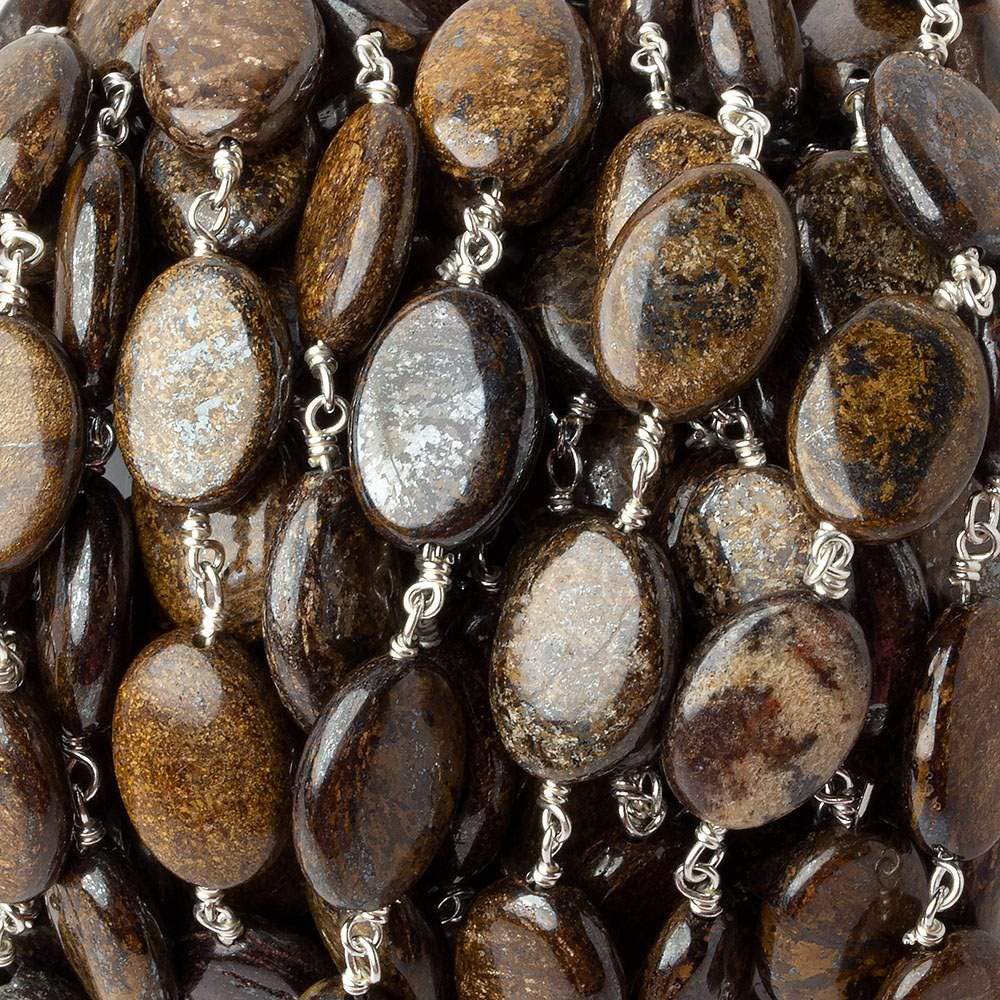 14x10mm Bronzite plain oval .925 Silver Chain by the foot 17 pieces