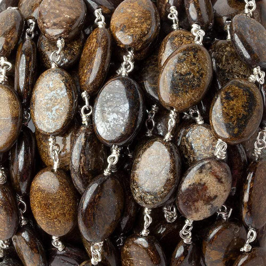 14x10mm Bronzite plain oval .925 Silver Chain by the foot 17 pieces