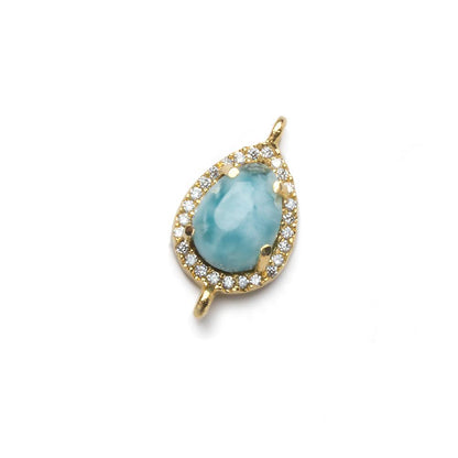 14x10mm Vermeil Bezel White CZ and Larimar Pear Connector 1 focal piece