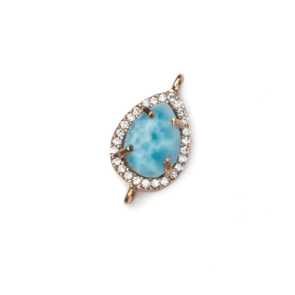 14x10mm Rose Gold Bezel White CZ and Larimar Pear Connector 1 focal piece