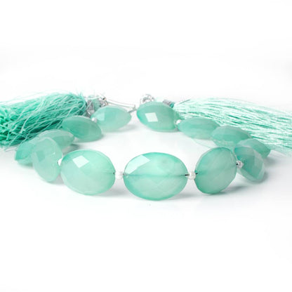 14x10mm Sea Blue Chalcedony straight drilled faceted oval beads 8 inch 14 pieces A