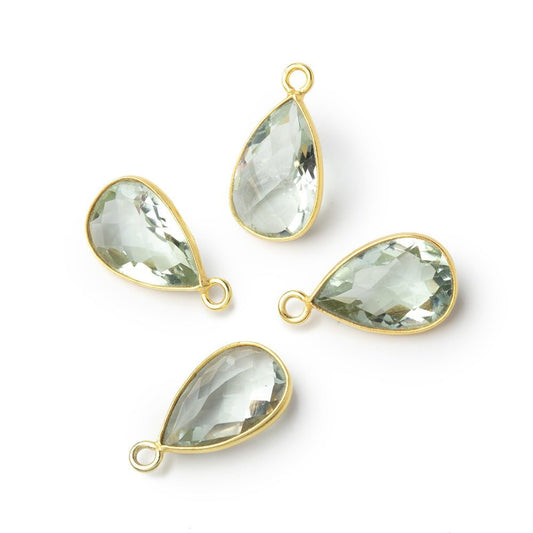 14x10mm Vermeil Bezel Prasiolite Pavilion Faceted Pear Pendant 1 piece