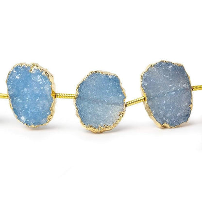 14x11-16x12mm Gold Leafed Santorini Blue Drusy Strand 8 inch 11 pieces