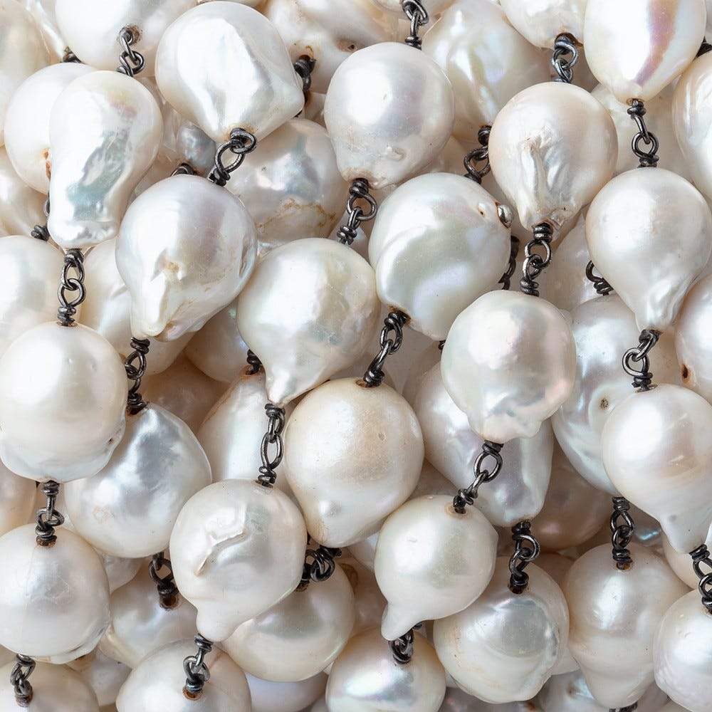 14x11-16x12mm Off White Ultra Baroque Black Gold .925 Silver Chain by the foot 14 pieces