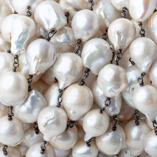 14x11-16x12mm Off White Ultra Baroque Black Gold .925 Silver Chain by the foot 14 pieces