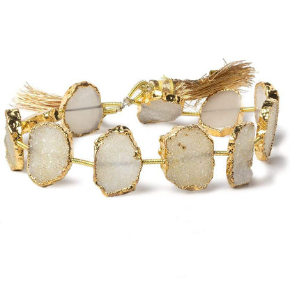 14x11-16x13mm Gold Leafed Creamy White Drusy straight drilled Slices 8 inch 11 beads