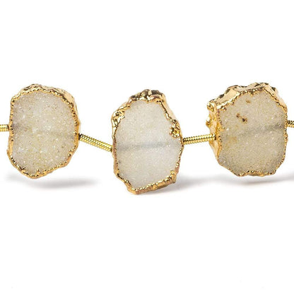 14x11-16x13mm Gold Leafed Creamy White Drusy straight drilled Slices 8 inch 11 beads
