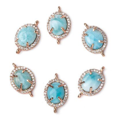 14x11mm Rose Gold Bezel White CZ and Larimar Oval Connector 1 focal piece