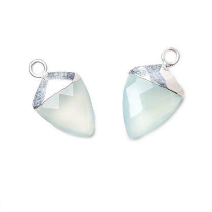14x11mm Silver Leafed Seafoam Blue Chalcedony faceted Point Pendant 1 piece