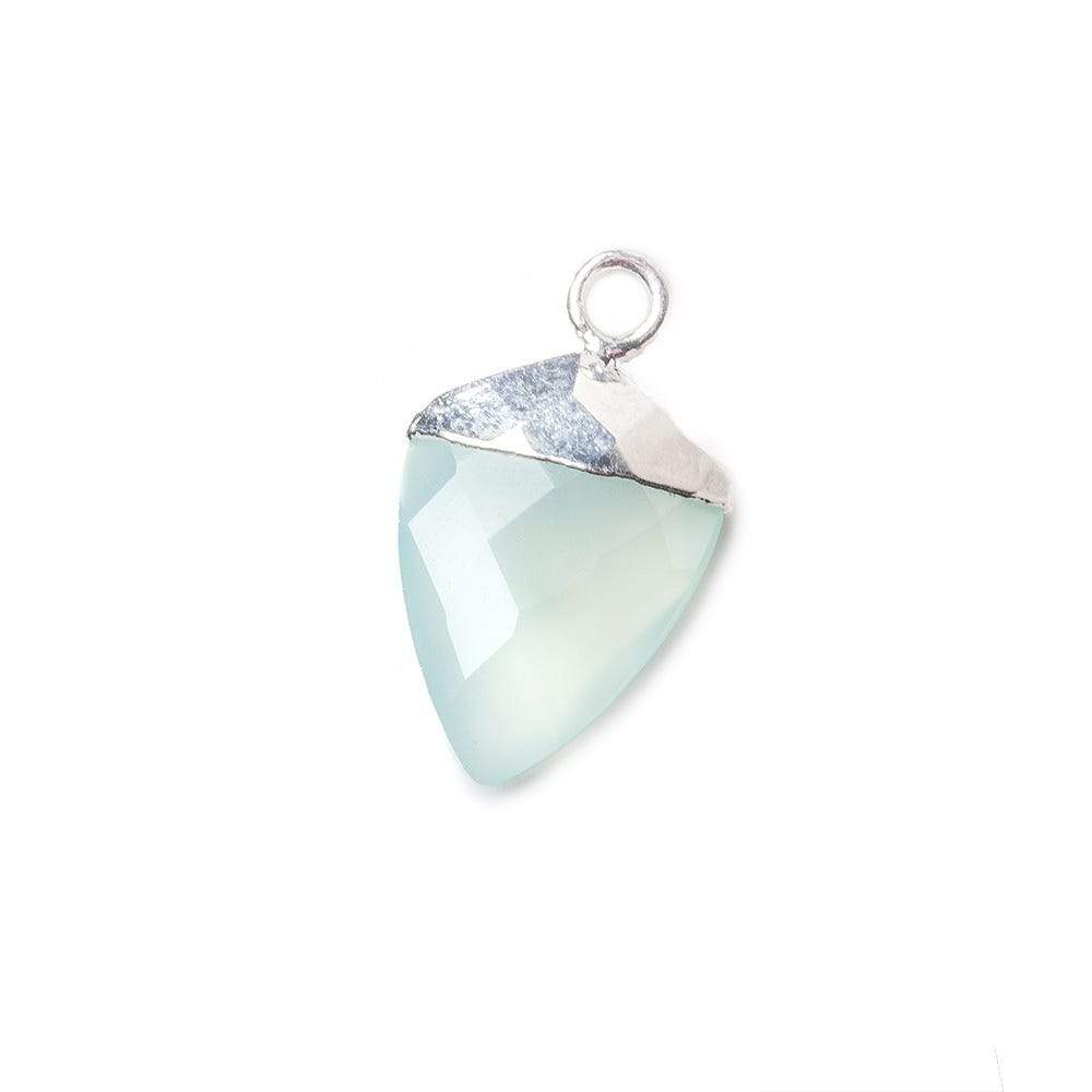14x11mm Silver Leafed Seafoam Blue Chalcedony faceted Point Pendant 1 piece