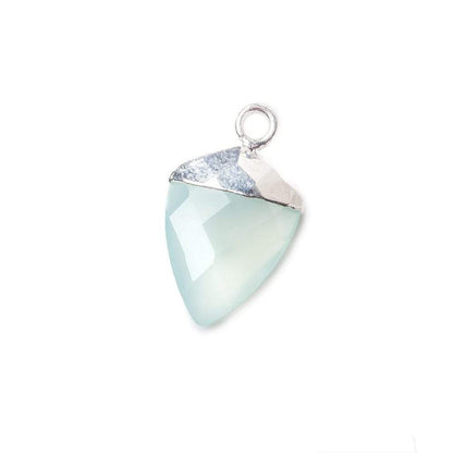14x11mm Silver Leafed Seafoam Blue Chalcedony faceted Point Pendant 1 piece