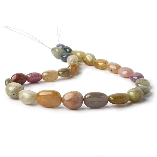 14x12-22x10mm Multi Color Fancy & Blue Sapphire plain nuggets 18.5 inch 27 beads A