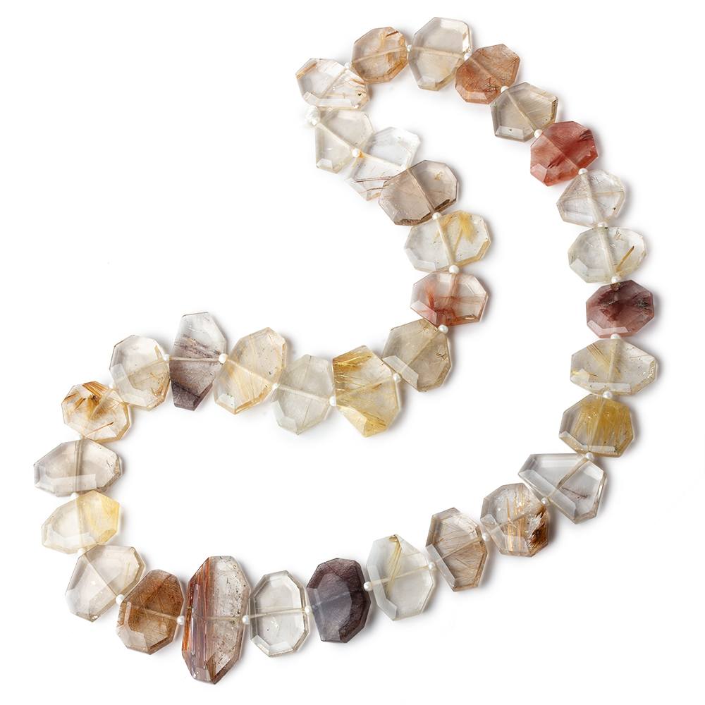 14x12-26x13mm Rutilated Quartz Side Drilled Bevel Faceted Flat Nuggets 18 inch 34 pieces AA