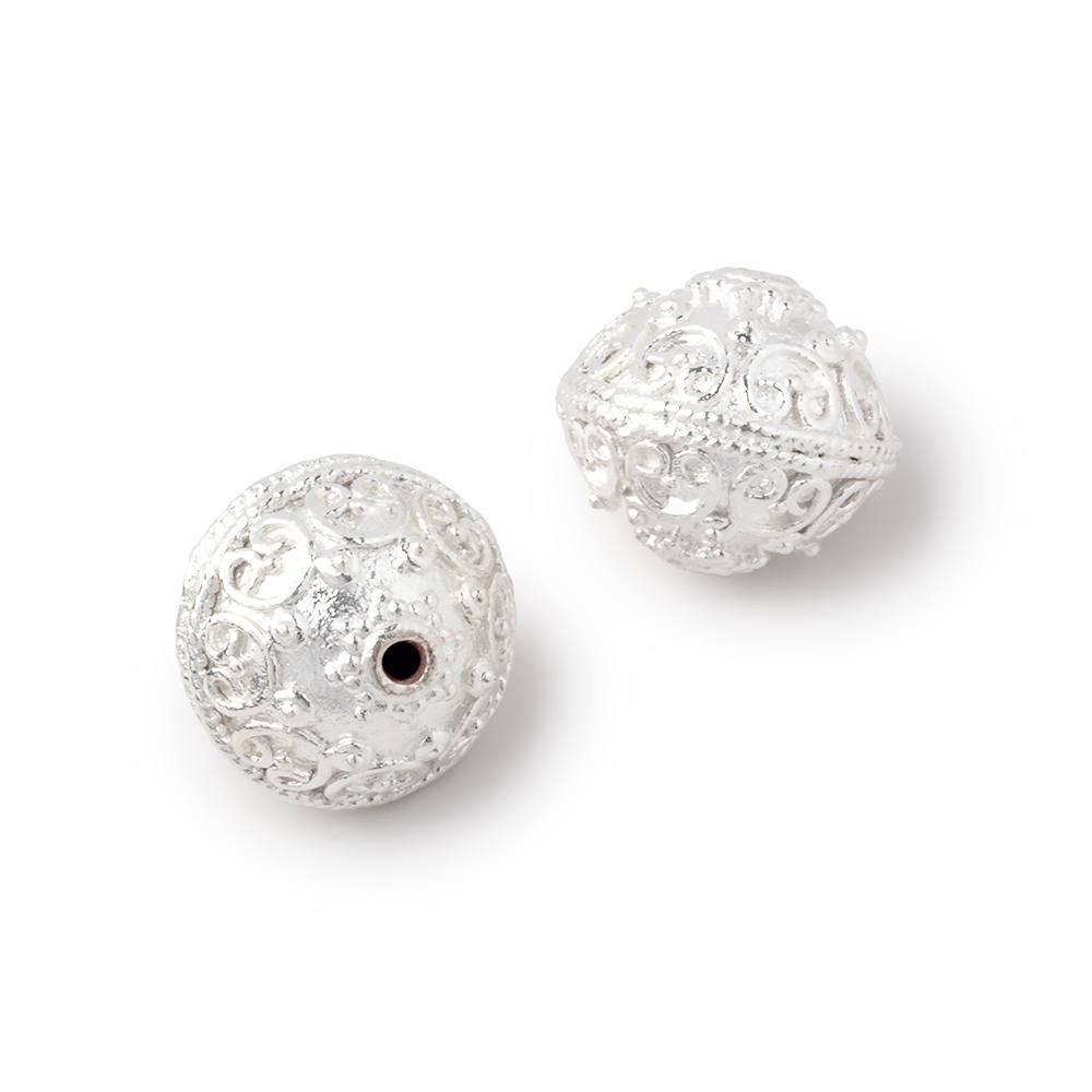 14x12.5mm Silver Plated Copper Bali Design Rondelle Set of 2 Beads