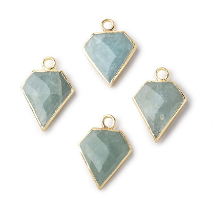 14x12mm Gold Leafed Aquamarine Faceted Diamond Shape Focal Pendant 1 piece